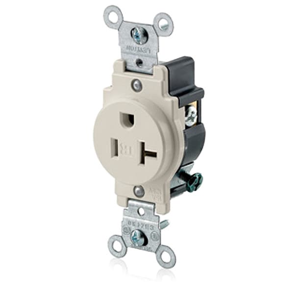Leviton Receptacle, 20 A Amps, 125VAC, Single Outlet, 5-20R, Light Almond - T5020-T
