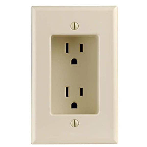 Leviton Receptacle, 15 A Amps, 125VAC, Flush Mount, Duplex Outlet, 5-15R, Ivory - 689-I