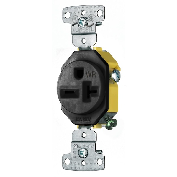 Hubbell Wiring Device-Kellems TradeSelect, Straight Blade Devices, Residential Grade, Receptacles, Weather Resistant Single, 20A 250V, 2- Pole 3-Wire Grounding, 6-20R - RR205BKWR