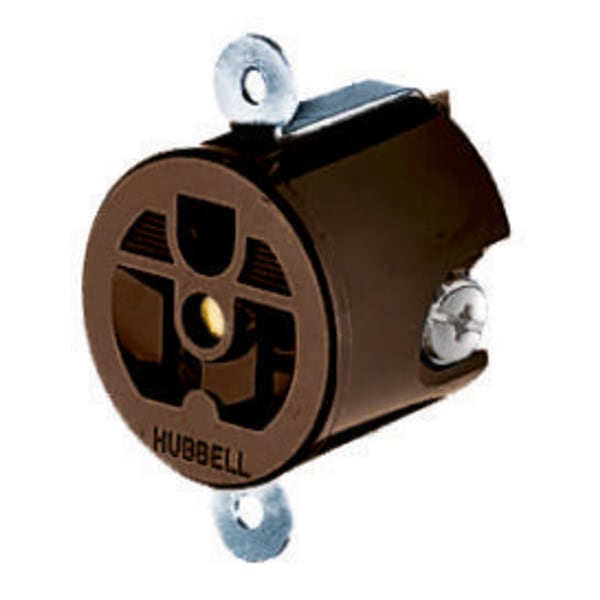Hubbell Wiring Device-Kellems Straight Blade Devices, Receptacles, Panel Mount Single, Industrial Grade, 2-Pole 3-Wire Grounding, 20A 125V, 5-20R, Brown, Single Pack, Short Strap - HBL5358