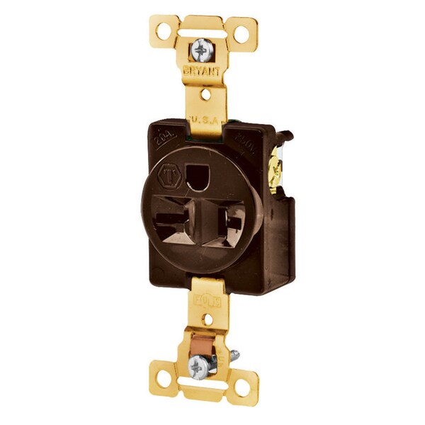 Bryant Straight Blade Devices, Receptacles, Single, 2-Pole 3-Wire Grounding, 20A 250V, 6-20R, Brown - 5461