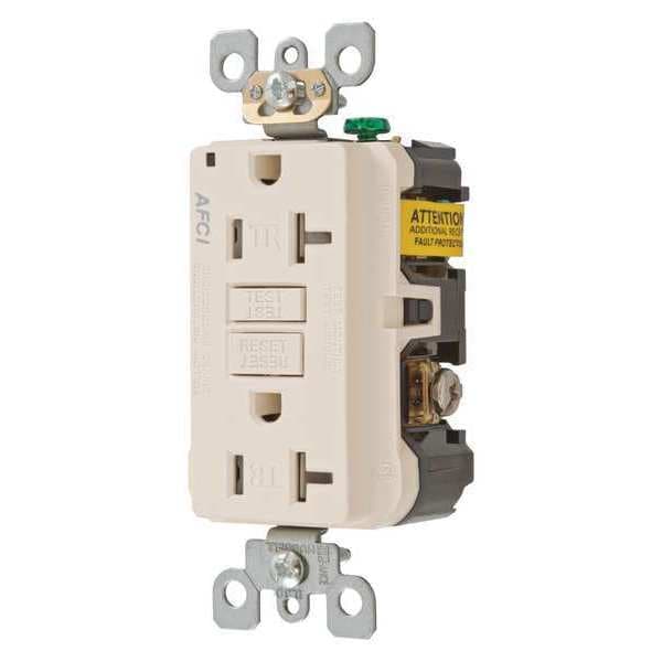 Hubbell Receptacle, 20 A Amps, 125V AC, Flush Mount, Standard Duplex Outlet, 5-20R, Light Almond - AFR20TRLA