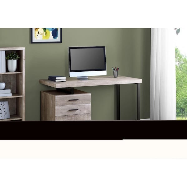 Homeroots 30 in. Taupe Reclaimed Wood Particle Board & Black Metal Computer Desk - 333511