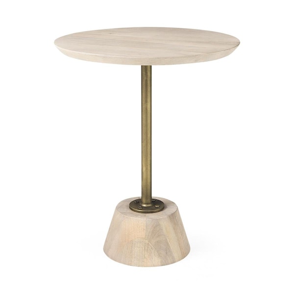 Homeroots 24 x 20 x 20 in. Blond Pedestal Table with Gold Detailing, Light Brown - 393192