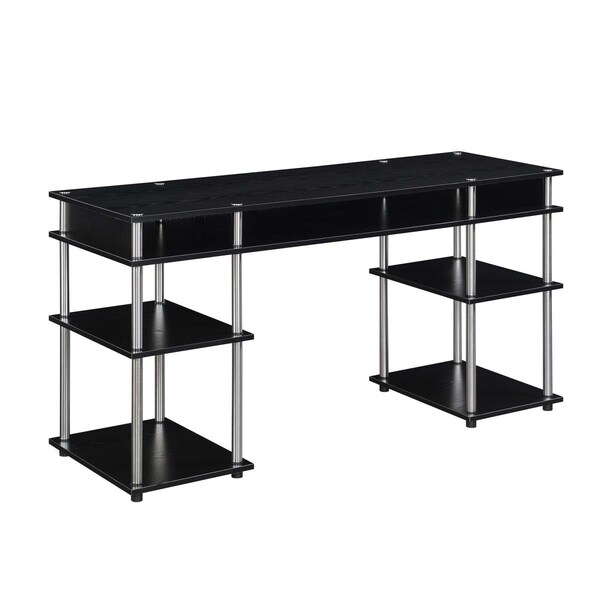 Convenience Concepts 60 in. Designs2Go No Tools Deluxe Student Desk with Shelves, Black - 131636BL