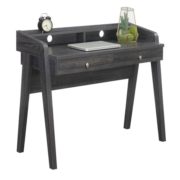 Convenience Concepts Newport Deluxe 2 Drawer Desk with Shelf, Weathered Gray - 125812WGY