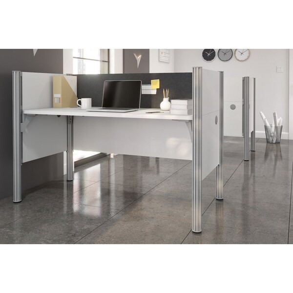 Bestar Bestar Pro-Biz 63W Single Office Cubicle with Gray Tack Board and Low Privacy Panels in white - 100871CG-17