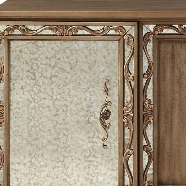 Homeroots 32 x 66 x 30 in. Antique Gold Wood Glass Mirror Executive Desk - 348660