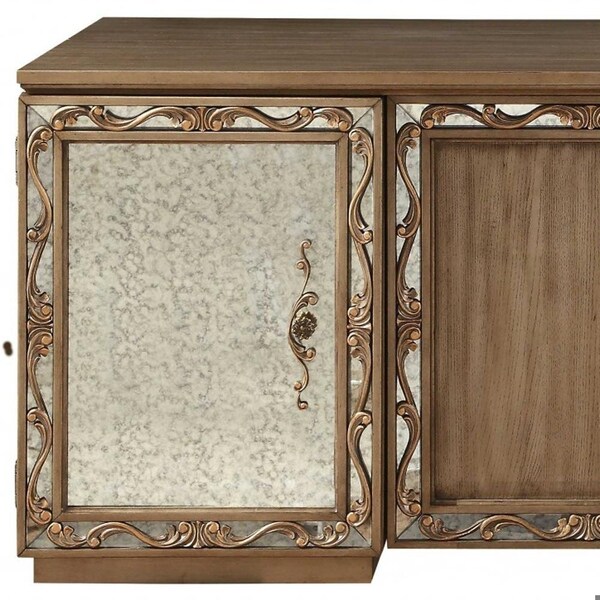 Homeroots 32 x 66 x 30 in. Antique Gold Wood Glass Mirror Executive Desk - 348660