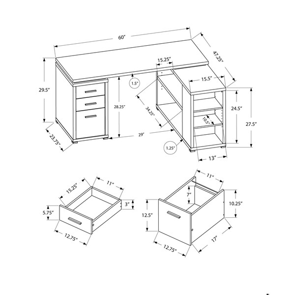 Homeroots 29 in. Black Particle BoardHollow Core & MDF Computer Desk with a Grey Top - 333520