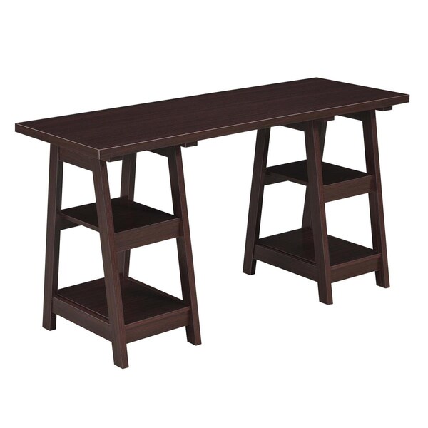 Convenience Concepts 47 x 20 x 29 in. Designs2Go Double Trestle Desk, Espresso - HI2540374