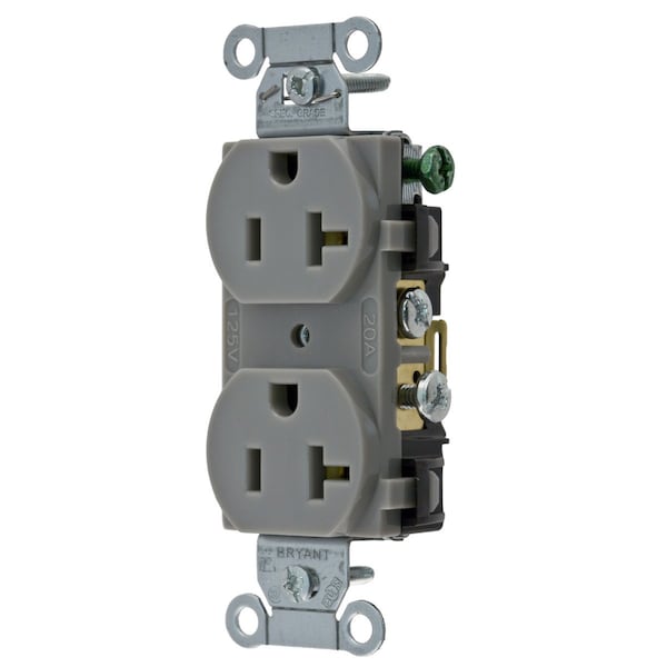 Bryant Straight Blade Devices, Receptacles, Duplex, 20A 125V, 2- Pole 3-Wire Grounding, 5-20R, Gray - CBRS20GRY