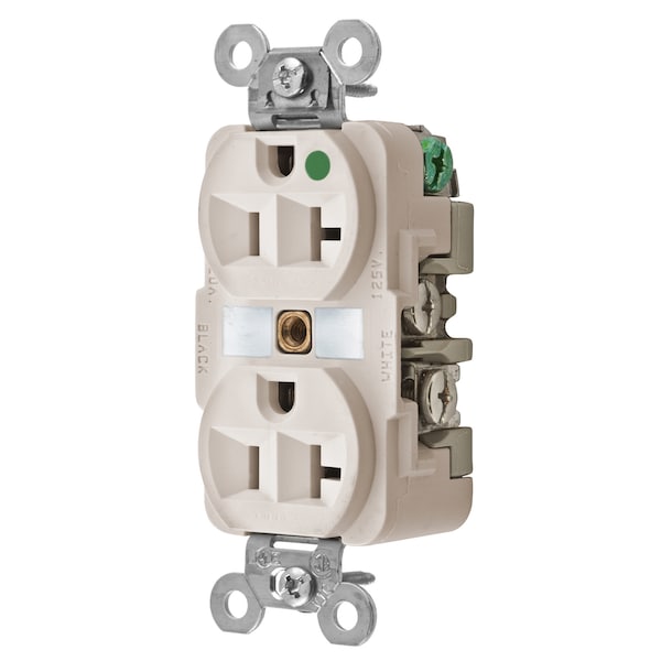 Hubbell Wiring Device-Kellems Straight Blade Devices, Receptacles, Duplex, Hospital Grade, 2-Pole 3-Wire Grounding, 20A 125V, 5-20R, Light Almond, Single Pack - HBL8300LA