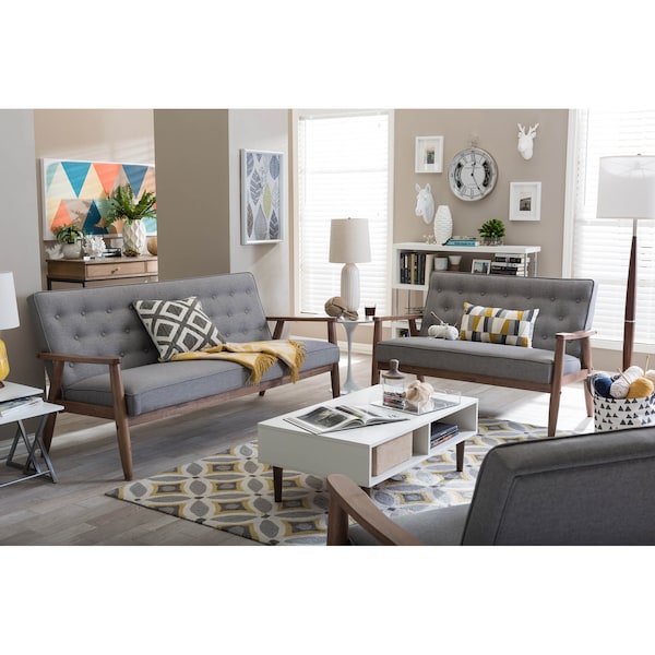 Baxton Studio Sorrento Grey Upholstered Wooden 3 Piece Living room Set - 122-6766-6769-6772