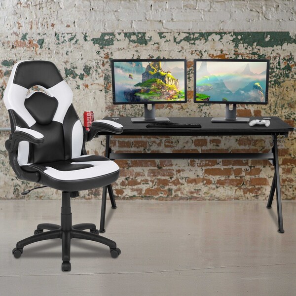 Flash Furniture Black Gaming Desk and Chair Set with Cup Holder - BLN-X10D1904L-WH-GG