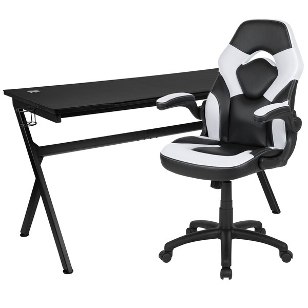 Flash Furniture Black Gaming Desk and Chair Set with Cup Holder - BLN-X10D1904L-WH-GG