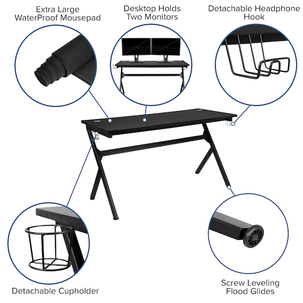 Flash Furniture Black Gaming Desk and Chair Set with Cup Holder - BLN-X10D1904L-WH-GG