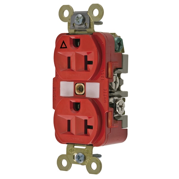 Hubbell Wiring Device-Kellems Straight Blade Devices, Isolated Ground, Receptacles, Duplex, Commercial/Industrial Grade, 2-Pole 3-Wire Grounding, 20A 125V, 5-20R, Red, Single Pack - IG5362R
