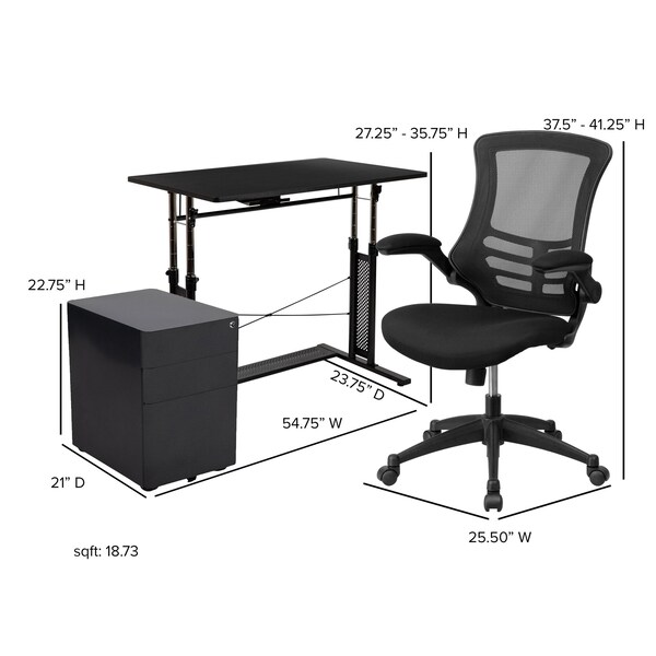 Flash Furniture Black Desk, Chair, Cabinet Set - BLN-NAN21CPX5L-BK-GG