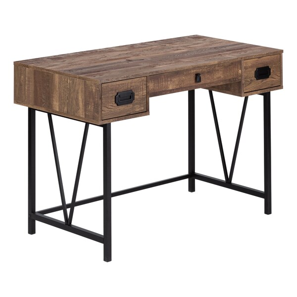 Monarch Specialties Computer Desk, Home Office, Laptop, Storage Drawers, 48"L, Work, Metal, Laminate, Brown, Black - I 7412