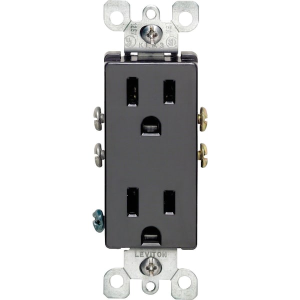 Leviton Decora 15A Black Residential Grade 5-15R Duplex Outlet - S05-05325-0ES