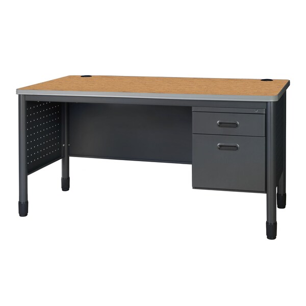 Regency Mesa Steel Single Pedestal Teacher's Office  Desk with 60'' x 30'', Medium Oak - 66366SPMO