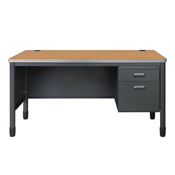 Regency Mesa Steel Single Pedestal Teacher's Office  Desk with 60'' x 30'', Medium Oak - 66366SPMO