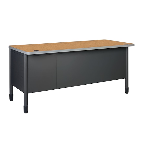 Regency Mesa Steel Single Pedestal Teacher's Office  Desk with 60'' x 30'', Medium Oak - 66366SPMO