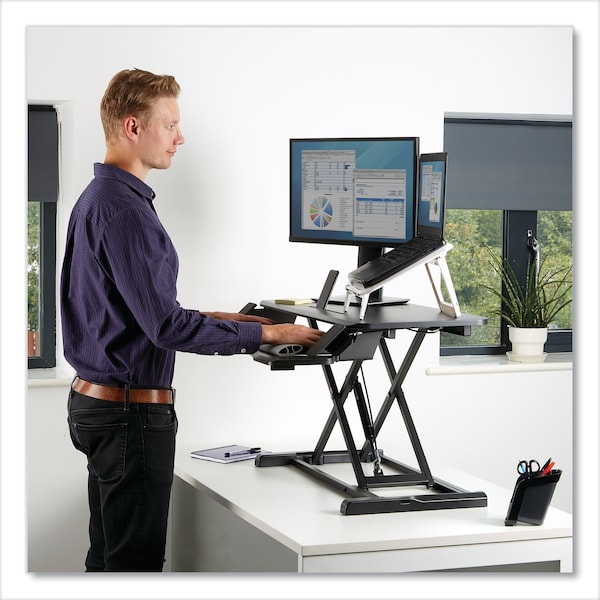 Fellowes Desks, 24-1/4 in D X 16" H, 31.5" W X Black - 8091001