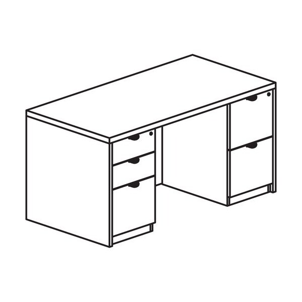 Lorell Double-pedestal Desk, F/F, B/B/F, 60inx30inx29in, Gray Elm - LLRPD3060DPGE