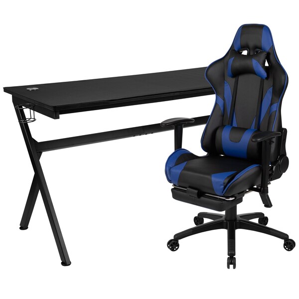 Flash Furniture Black Gaming Desk-Cup Holder/Reclining Chair Set - BLN-X30D1904L-BL-GG