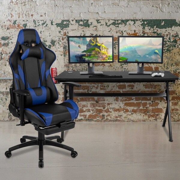 Flash Furniture Black Gaming Desk-Cup Holder/Reclining Chair Set - BLN-X30D1904L-BL-GG