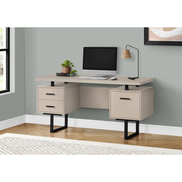 Daphnes Dinnette 60 in. Metal Computer Desk Modern Taupe - Black - DA3076401