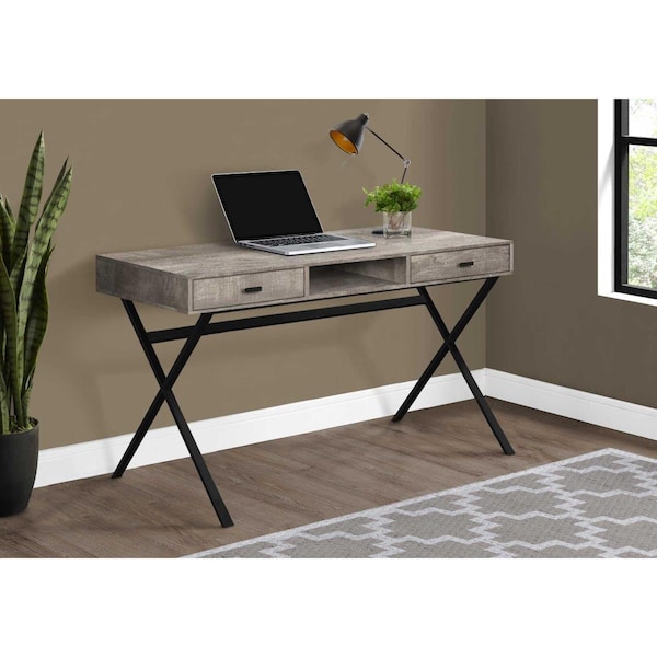 Homeroots 29.25 in. Taupe Reclaimed Wood Particle Board & Black Metal Computer Desk - 333546