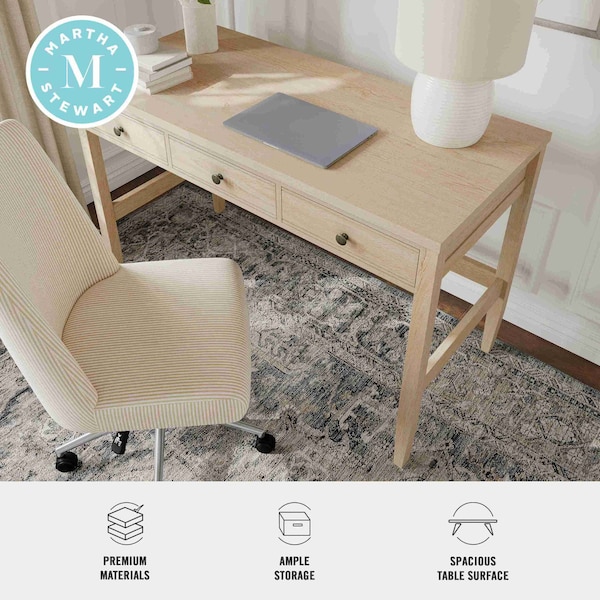Martha Stewart 21.75 in H, 47.25 in W X Engineered Wood, Steel, Light Natural Frame/Antique Bronze Hardware - NAN-PS-23504-LNT-BZ-MS