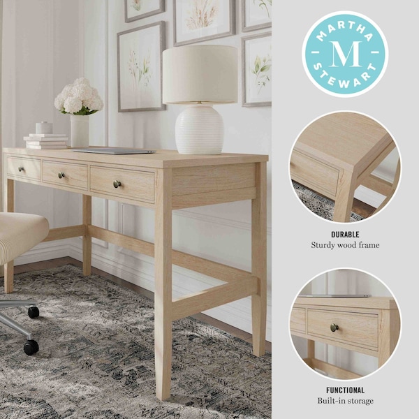Martha Stewart 21.75 in H, 47.25 in W X Engineered Wood, Steel, Light Natural Frame/Antique Bronze Hardware - NAN-PS-23504-LNT-BZ-MS