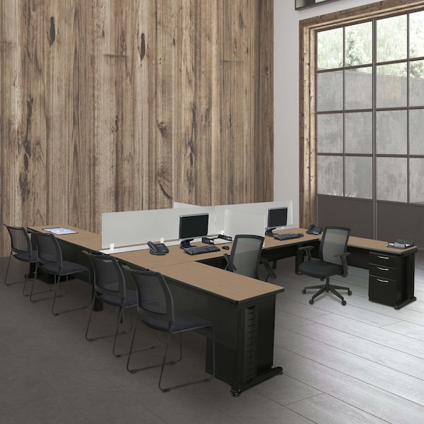 Regency Fusion 4 Person Bench Workstation W/ Privacy Panel, 96 in W X Wood, Metal, Noble Oak - MFBPD9658NO
