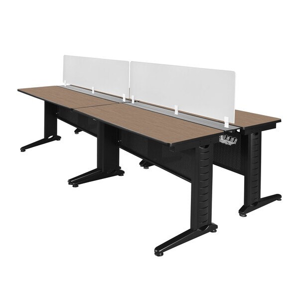 Regency Fusion 4 Person Bench Workstation W/ Privacy Panel, 96 in W X Wood, Metal, Noble Oak - MFBPD9658NO