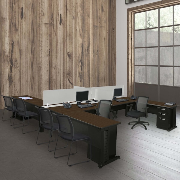 Regency Fusion 4 Person Bench Workstation W/ Privacy Panel, 96 in W X Wood, Metal, Neo Walnut - MFBPD9658NW