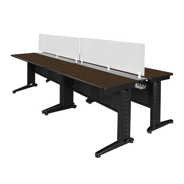 Regency Fusion 4 Person Bench Workstation W/ Privacy Panel, 96 in W X Wood, Metal, Neo Walnut - MFBPD9658NW