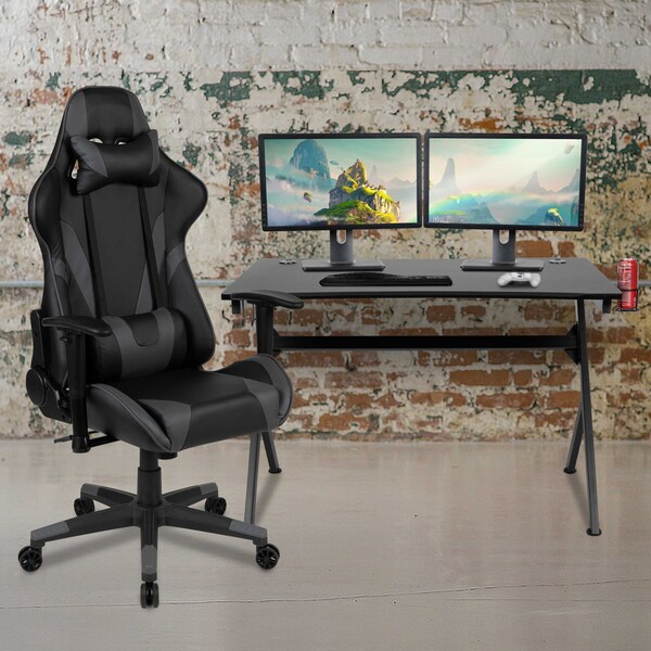 Flash Furniture Black Gaming Desk-Cup Holder/Reclining Chair Set - BLN-X20D1904-GY-GG