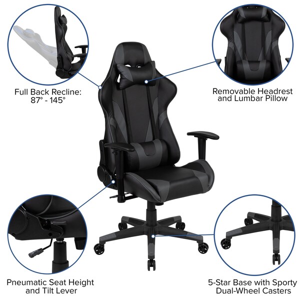 Flash Furniture Black Gaming Desk-Cup Holder/Reclining Chair Set - BLN-X20D1904-GY-GG