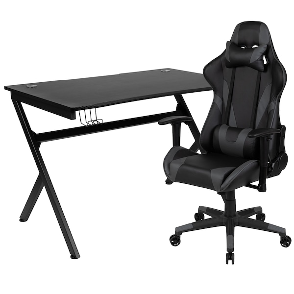 Flash Furniture Black Gaming Desk-Cup Holder/Reclining Chair Set - BLN-X20D1904-GY-GG