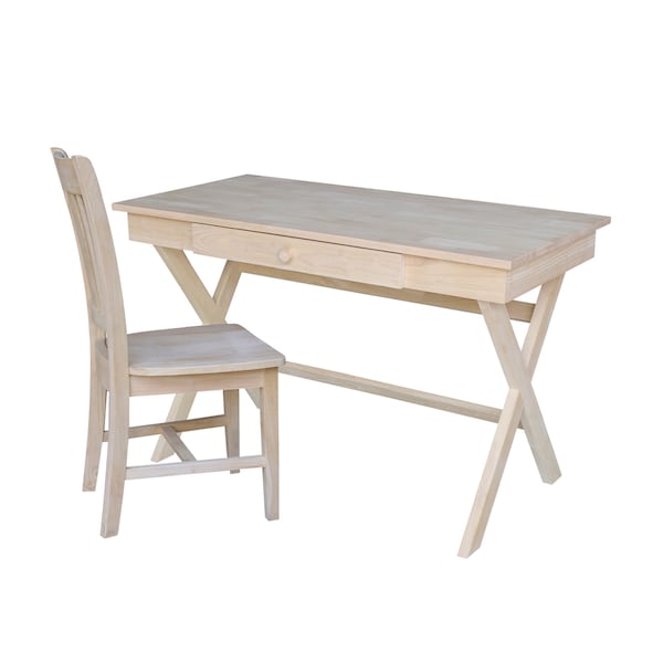 International Concepts Cross Leg Desk with Chair 24 in D X 30 in H, 48 in W X Wood, Unfinished - K-OF-68-C10