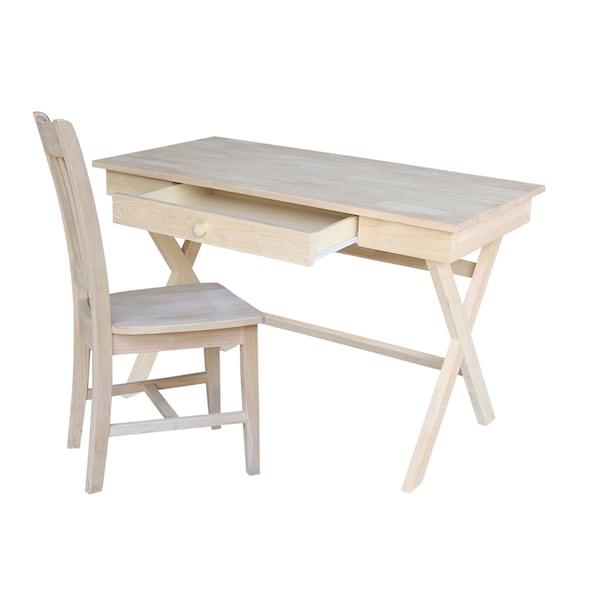 International Concepts Cross Leg Desk with Chair 24 in D X 30 in H, 48 in W X Wood, Unfinished - K-OF-68-C10