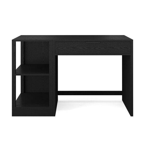 Martha Stewart Kayden Single-Drawer Desk w/2 Tier Shelf in Black w/Oil Rubbed Bronze Hardware - KHO-23042-TBSF-BK-BK-MS