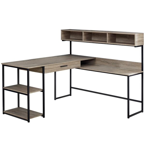 Daphnes Dinnette Dark Taupe & Black Metal Corner Computer Desk - DA2450129