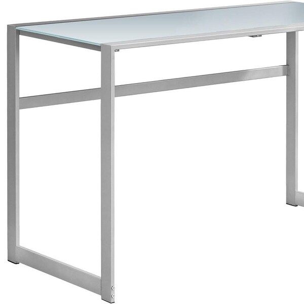 Homeroots 30 in. Silver Metal & White Tempered Glass Computer Desk - 333497