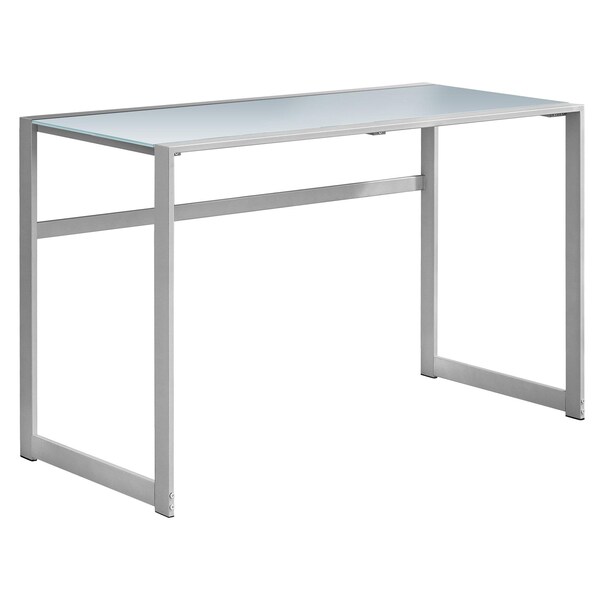 Homeroots 30 in. Silver Metal & White Tempered Glass Computer Desk - 333497