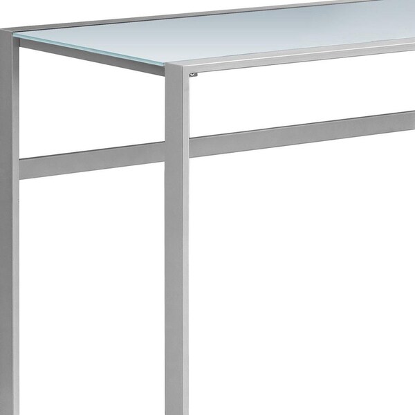 Homeroots 30 in. Silver Metal & White Tempered Glass Computer Desk - 333497
